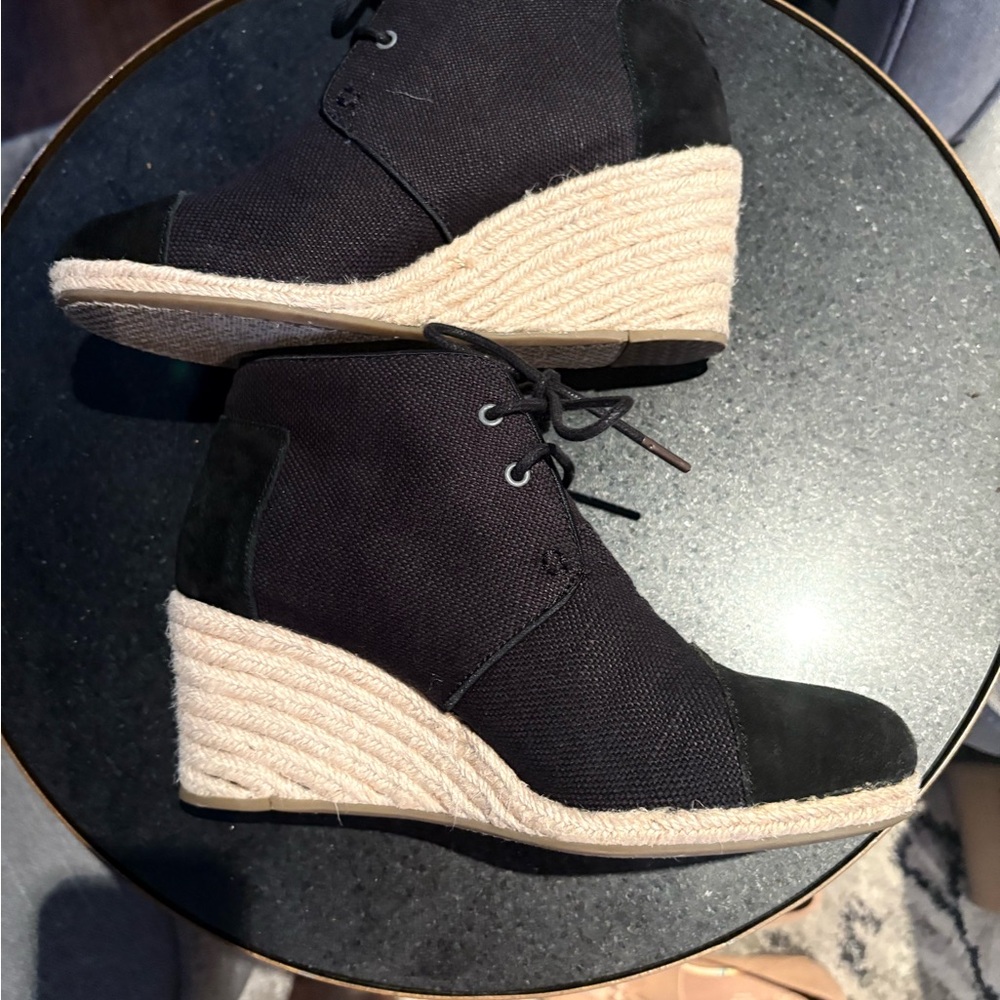 Toms Kala Canvas and Suede Espadrille Wedge Booties.